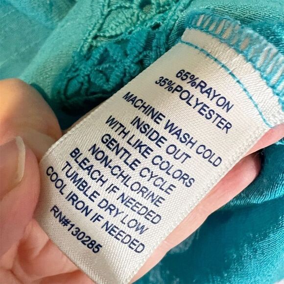 Per Se Women's Beachy Lightweight Blouse Turquoise Size 1X Long Sleeve - Picture 5 of 6